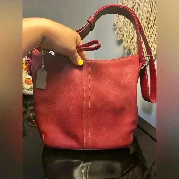 COACH Slim Legacy Red  Leather Handbag With Double Handles - Picture 3 of 8